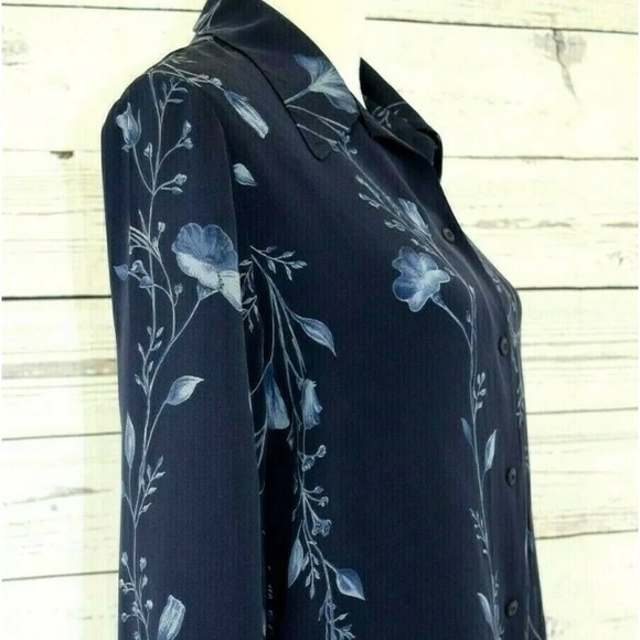 Moda Seta Sandra King 100% Silk Blue Button Front Blouse Tunic Top, Sz S - Picture 3 of 10